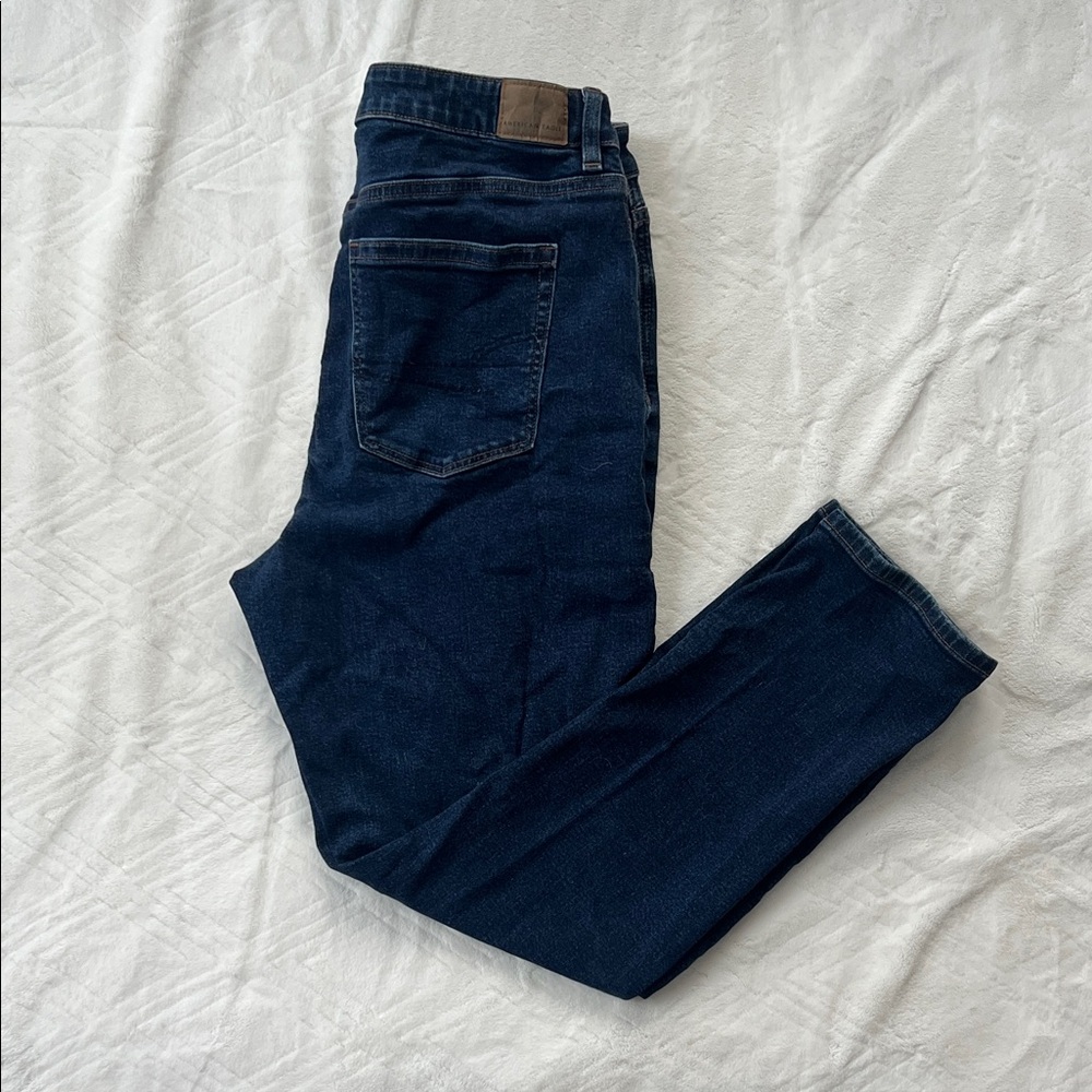 American Eagle Mom Jeans Dark Wash High Rise Stretch Denim Size 14